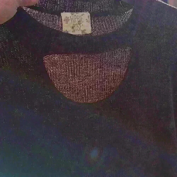 Hippie Rose L velour black rayon sweater criss cross accent normcore grunge - Picture 12 of 12